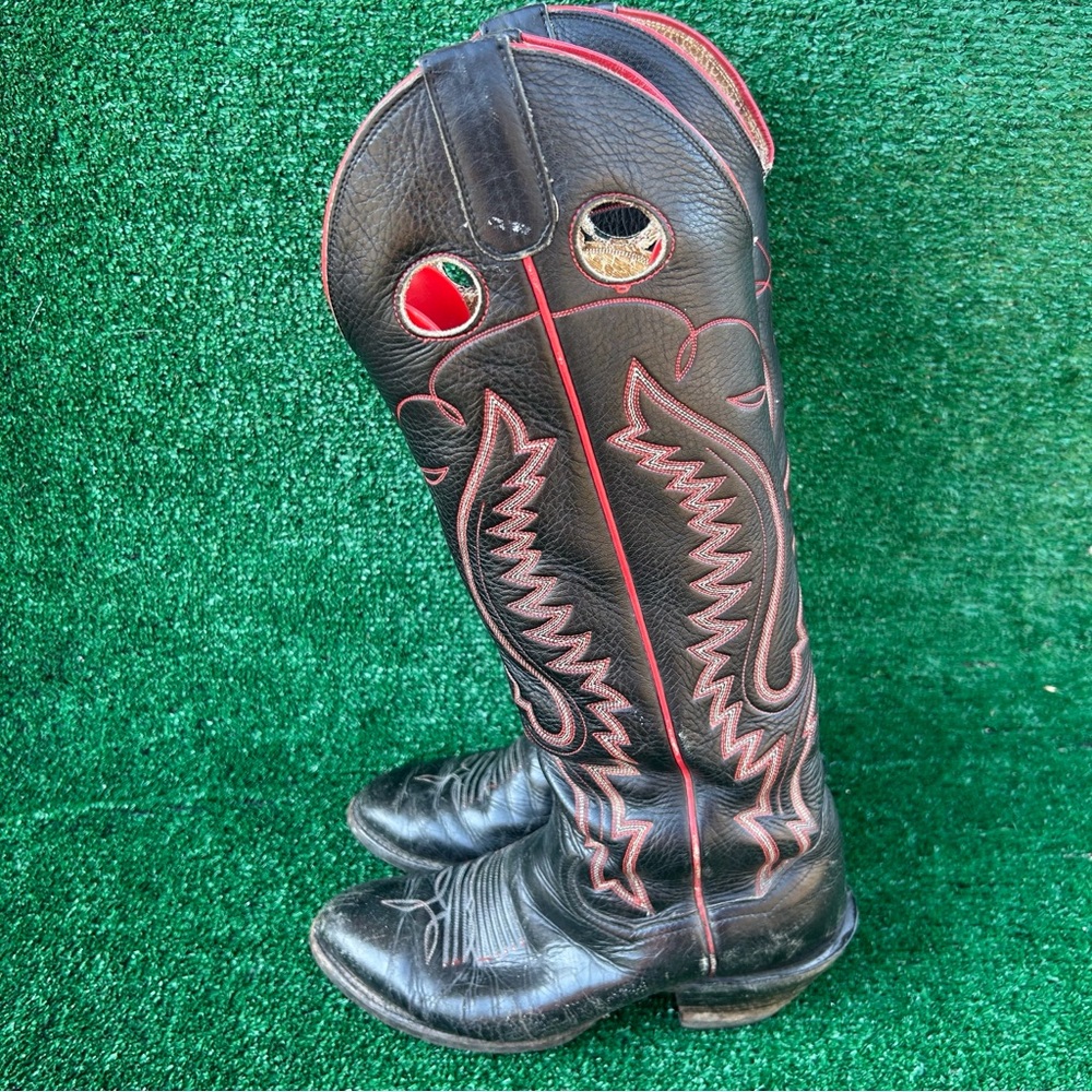 Vintage Sanders Black Bullhide Leather Buckaroo Distressed Cowboy Boots Womens 5